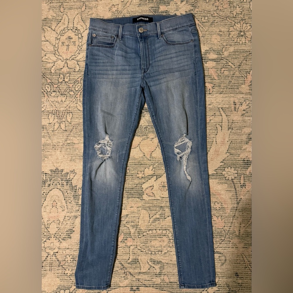 Express Stretch Legging Midrise Stretchy Denim Distressed Knees Size 10R